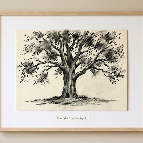 The Old Oak — Charcoal Drawing by Elena V.