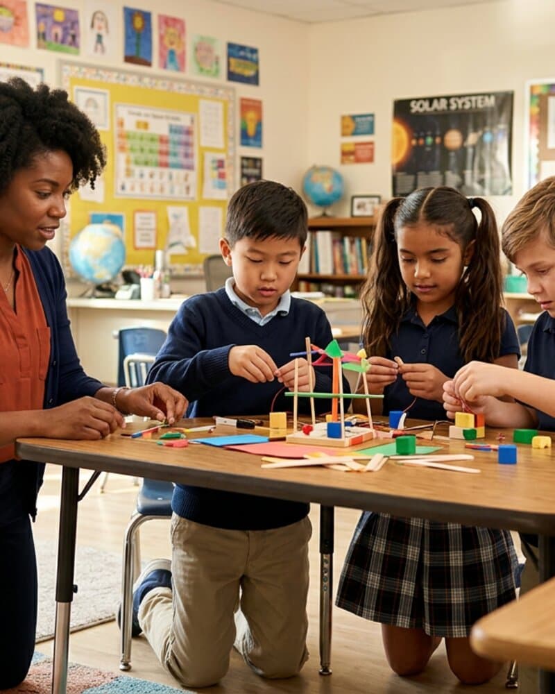 A teacher working one-on-one with a student at a desk