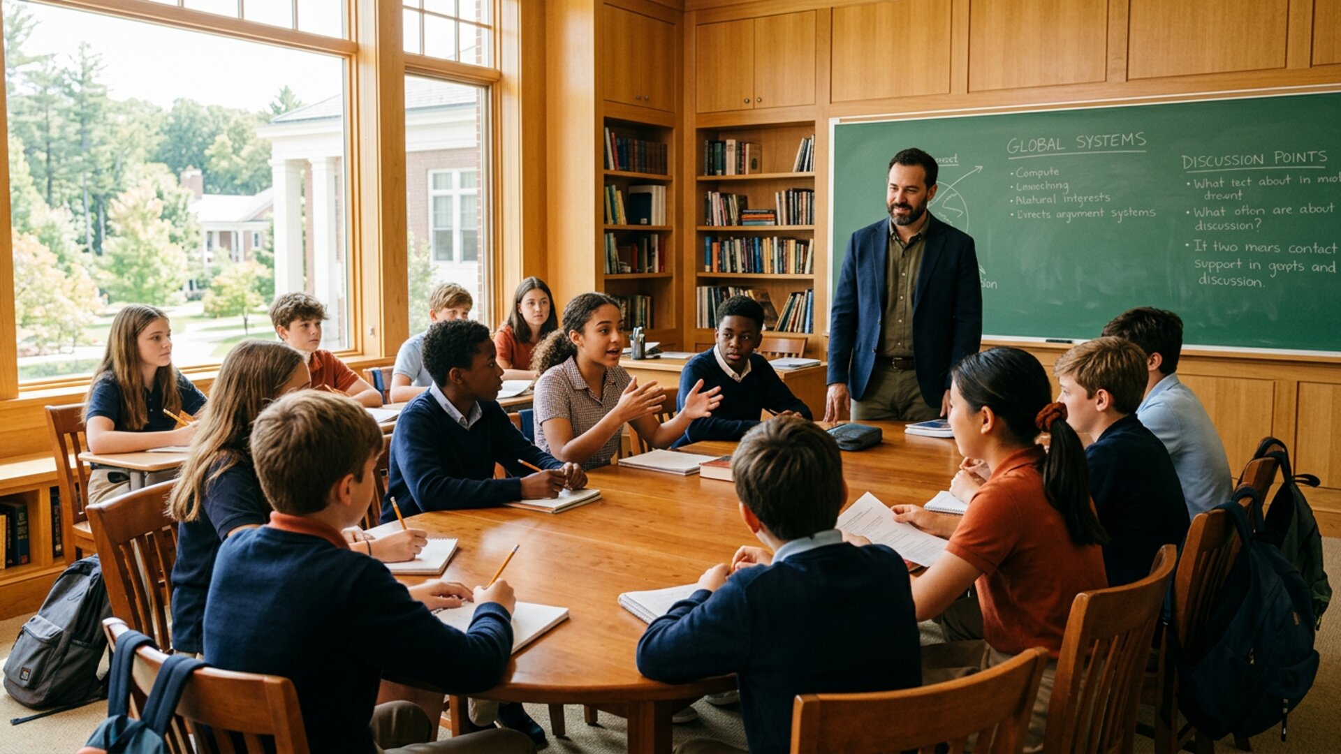 Students engaged in collaborative learning at Meridian Academy